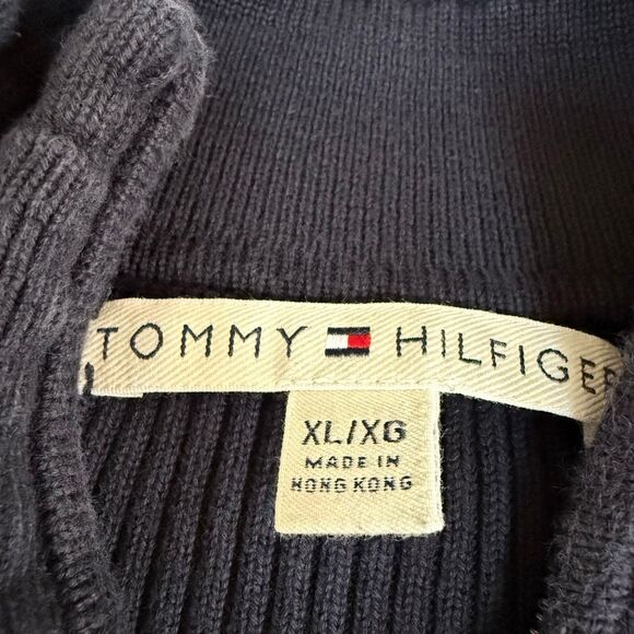 Tommy Hilfiger vintage Sweater Women Navy Blue 1/4 Zip Rib Pullover sz XL cotton - Picture 2 of 5